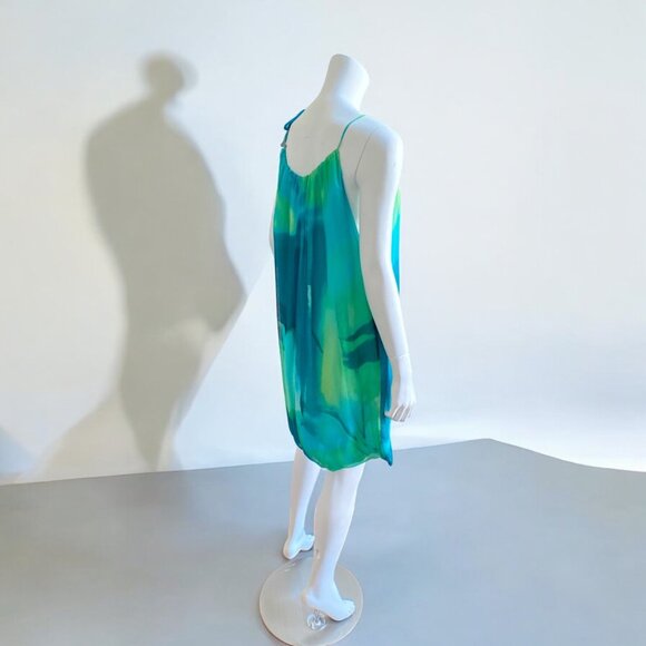 BCBGMAXAZRIA Blue Tie Dye Balloon Halter Collar Dress, size Medium - Picture 4 of 13